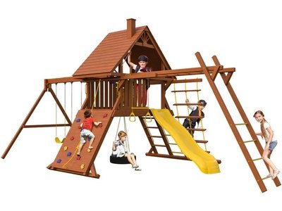 Детская площадка Джая с деревянной крышей и рукоходом