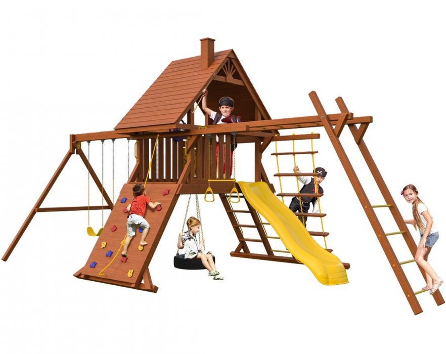 Детская игровая площадка Бастион Делюкс с деревянной крышей и рукоходом